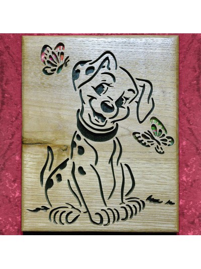 Tableau bois d'un chiot qui...