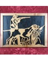 tableau bois d'un chasseur avec son chien