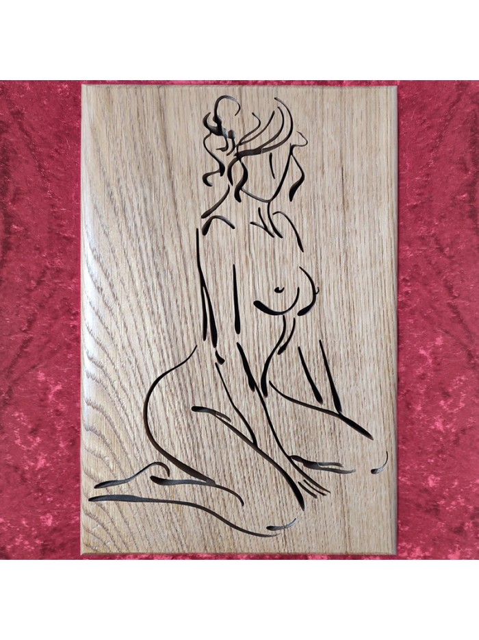 Tableau bois D'une Femme Sexy à genoux