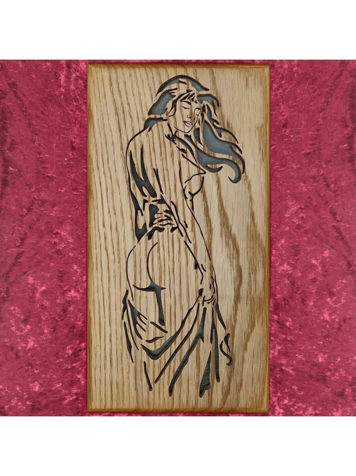 Tableau bois D'une Femme Sexy, debout cheveux au vent