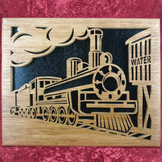 Voici un jolie tableau avec une locomotive à vapeur en bois