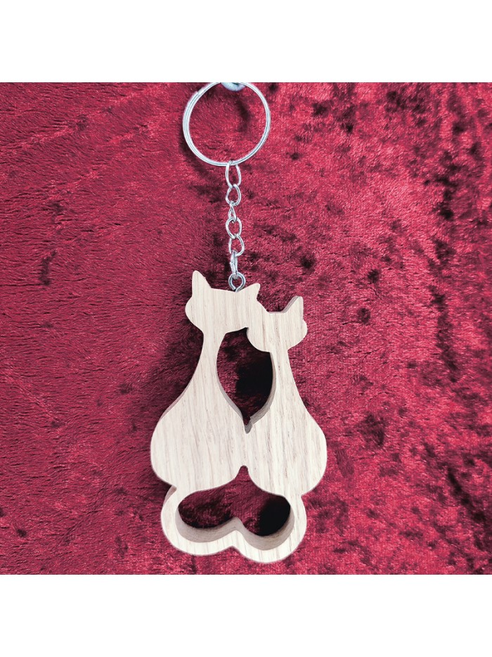 Porte-Clés bois de double chat