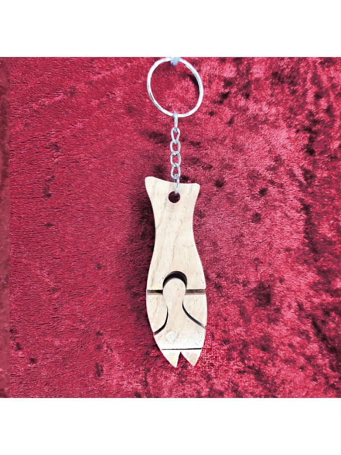 Porte clés en bois d'un poisson articulé
