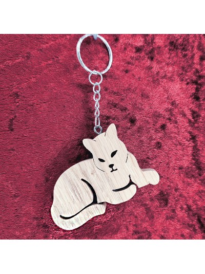 Porte clés bois d'un chat