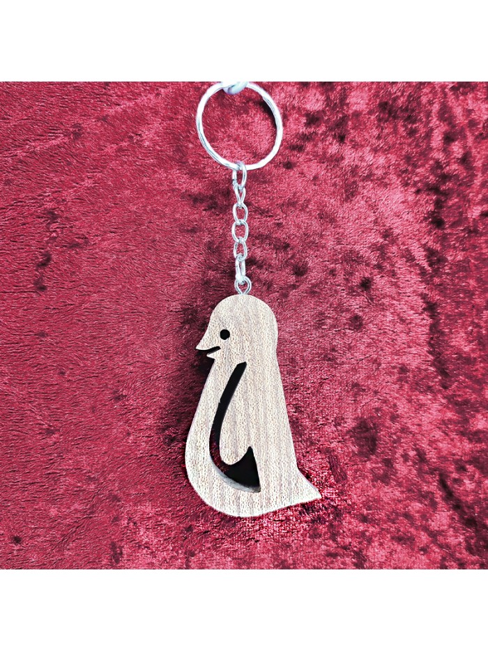 Porte clés bois d'un pingouin