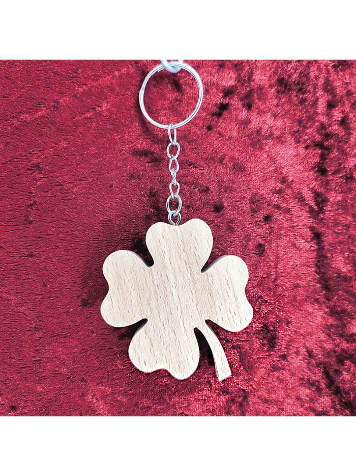 Porte clés bois d'un trèfle 4 feuilles
