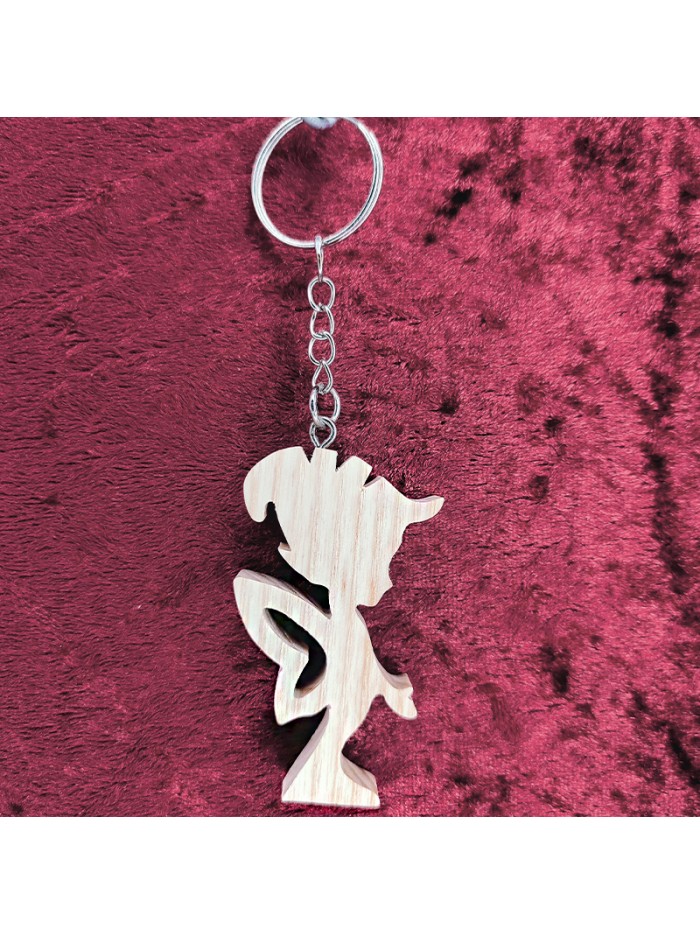 Porte clés bois d'un elfe joyeux