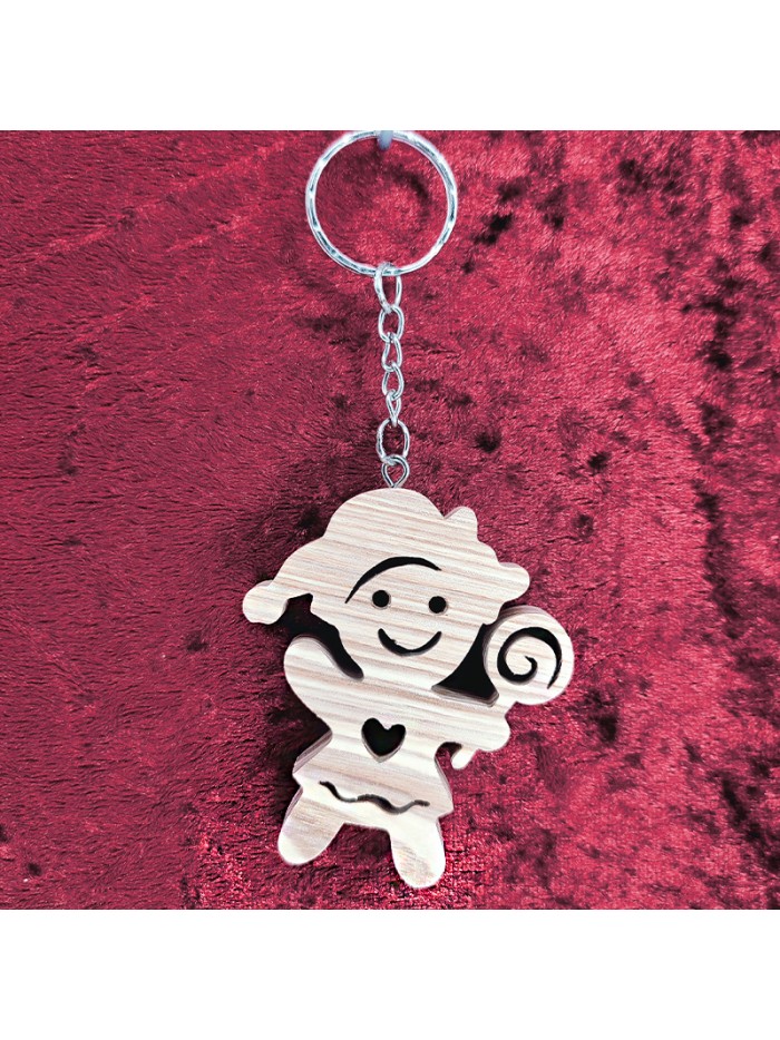 Porte Clés bois d'un Lutin De Noël Avec Une sucette